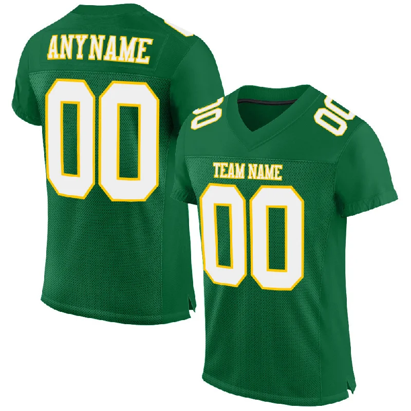 Football Jersey With Throwback Style-Custom Kelly Green White-Gold Mesh Authentic Football Jersey