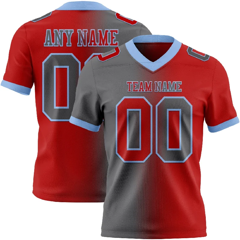 Football Jersey With Movie-Inspired Theme-Custom Red Steel Gray-Light Blue Mesh Authentic Gradient Fashion Football Jersey