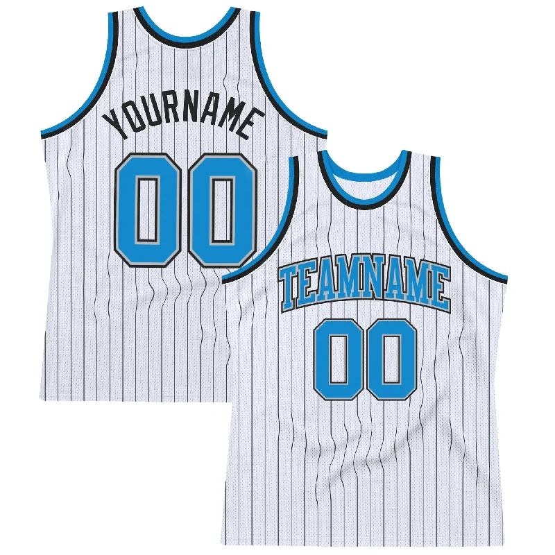 Basketball Jersey With Classic NBA Style-Custom White Black Pinstripe Blue-Gray Authentic Basketball Jersey