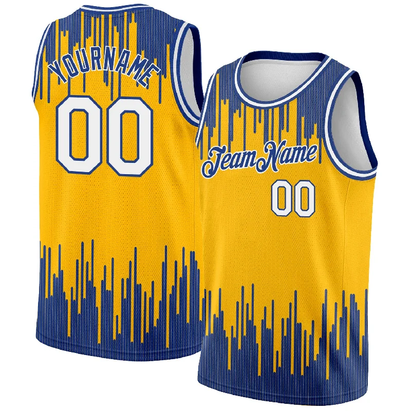 Basketball Jersey With Classic Fit-Custom Gold White-Royal Abstract Vertical Lines Authentic City Edition Basketball Jersey