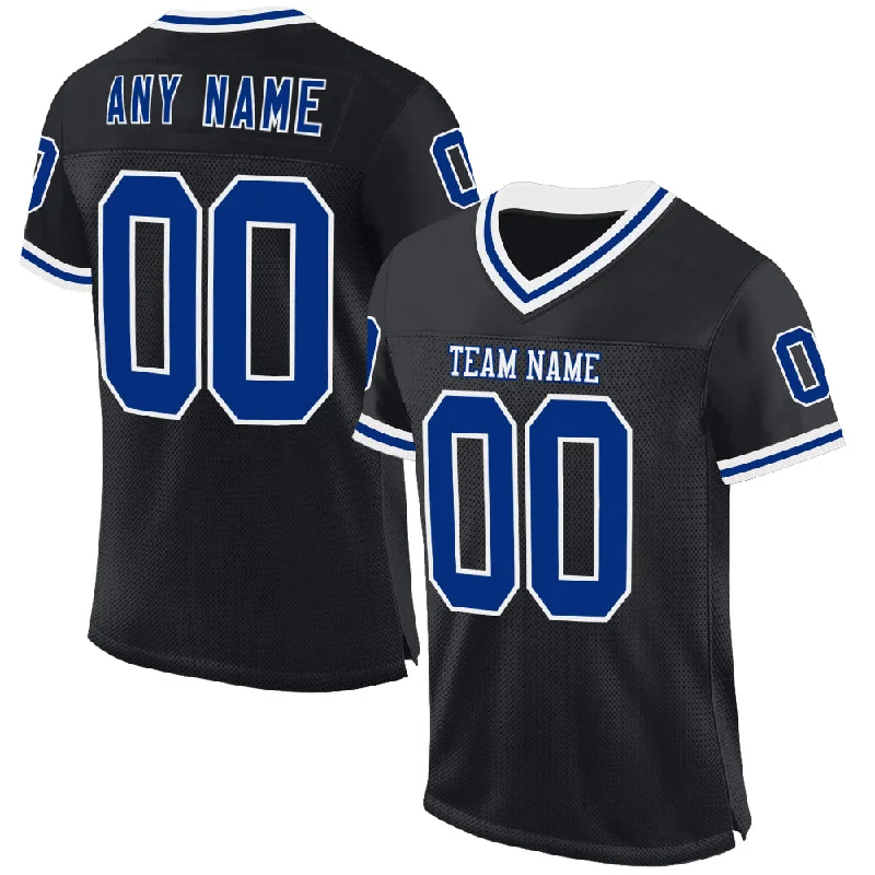 Football Jersey With Energy Return Fabric-Custom Black Royal-White Mesh Authentic Throwback Football Jersey