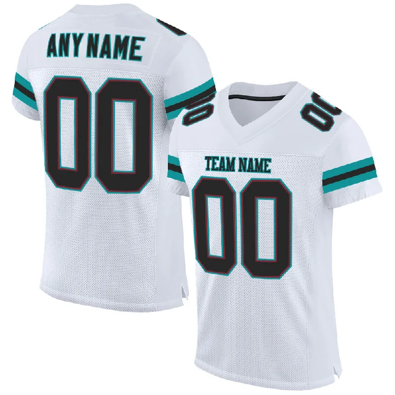 Football Jersey For Training-Custom White Black-Aqua Mesh Authentic Football Jersey