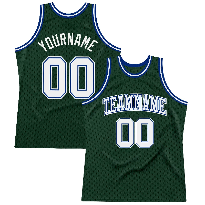 Basketball Jersey With Team Spirit-Custom Hunter Green White-Royal Authentic Throwback Basketball Jersey