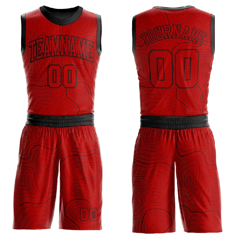 Basketball Jersey With Graffiti Design-Custom Red Black Round Neck Sublimation Basketball Suit Jersey