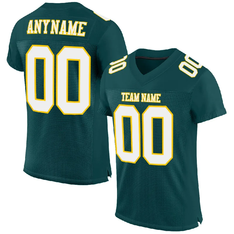 Football Jersey With Slim Fit-Custom Midnight Green White-Gold Mesh Authentic Football Jersey