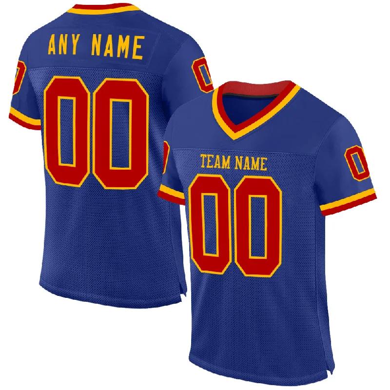 Football Jersey For Kids-Custom Royal Red-Gold Mesh Authentic Throwback Football Jersey