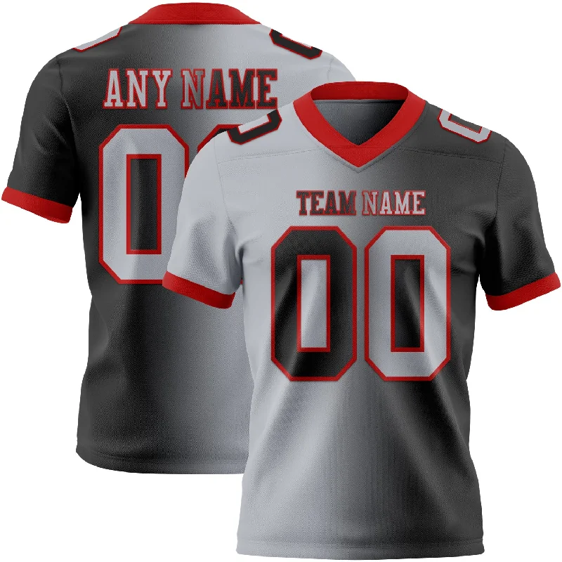 Football Jersey With Short Sleeves-Custom Black Gray-Red Mesh Authentic Gradient Fashion Football Jersey