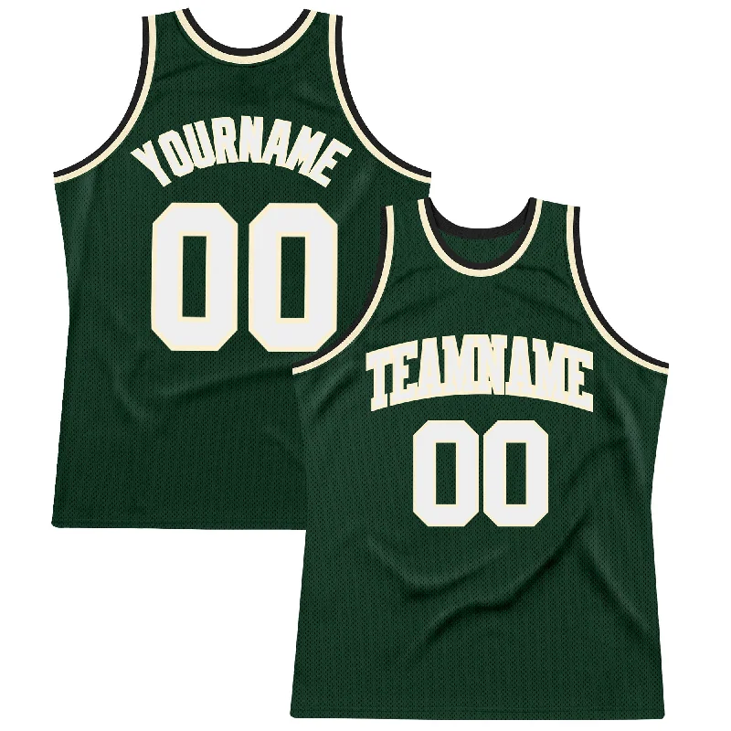 Basketball Jersey With Puffy Print-Custom Hunter Green White Cream-Black Authentic Throwback Basketball Jersey