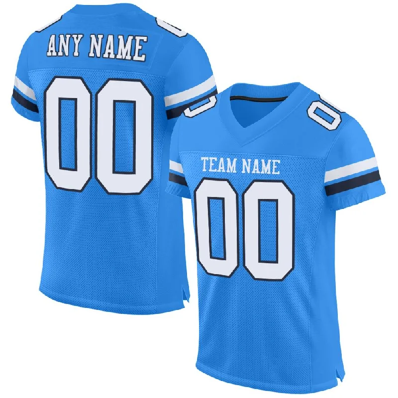 Football Jersey With Sportswear Aesthetic-Custom Powder Blue White-Navy Mesh Authentic Football Jersey