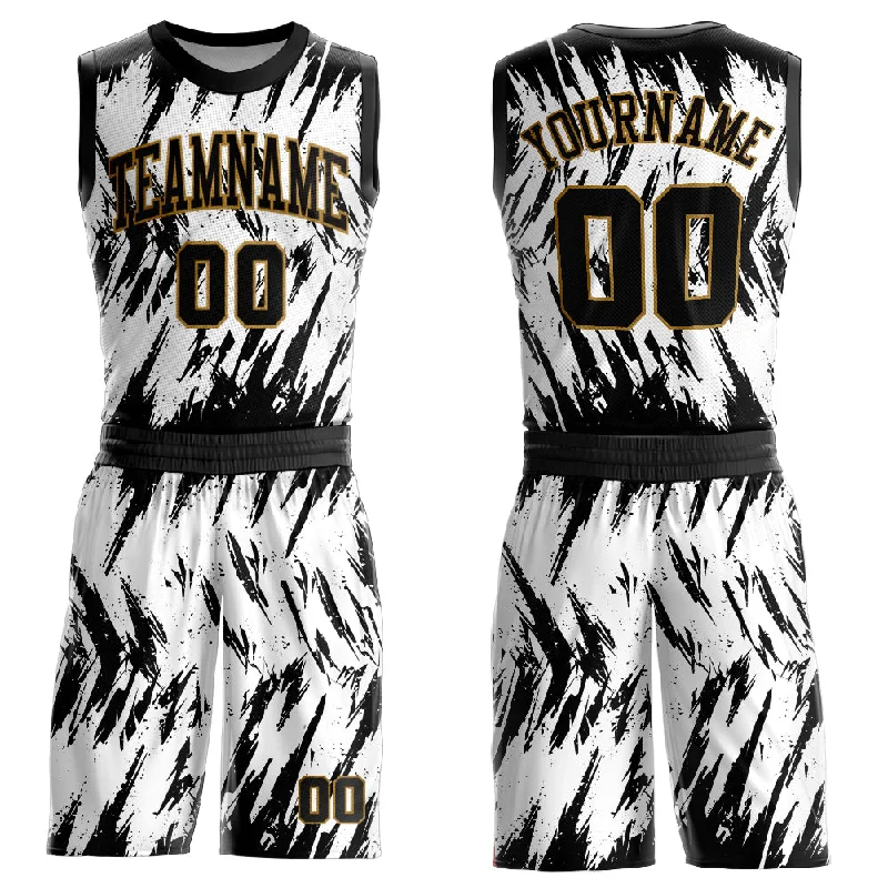 Basketball Jersey With Graffiti Design-Custom White Black-Old Gold Round Neck Sublimation Basketball Suit Jersey