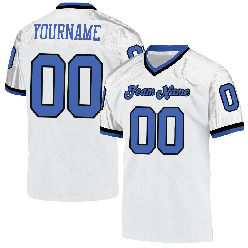 Football Jersey With High Durability-Custom White Blue-Black Mesh Authentic Throwback Football Jersey