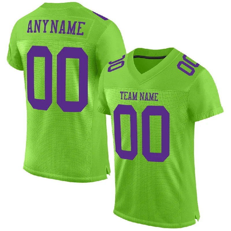 Football Jersey With Championship Edition-Custom Neon Green Purple Mesh Authentic Football Jersey