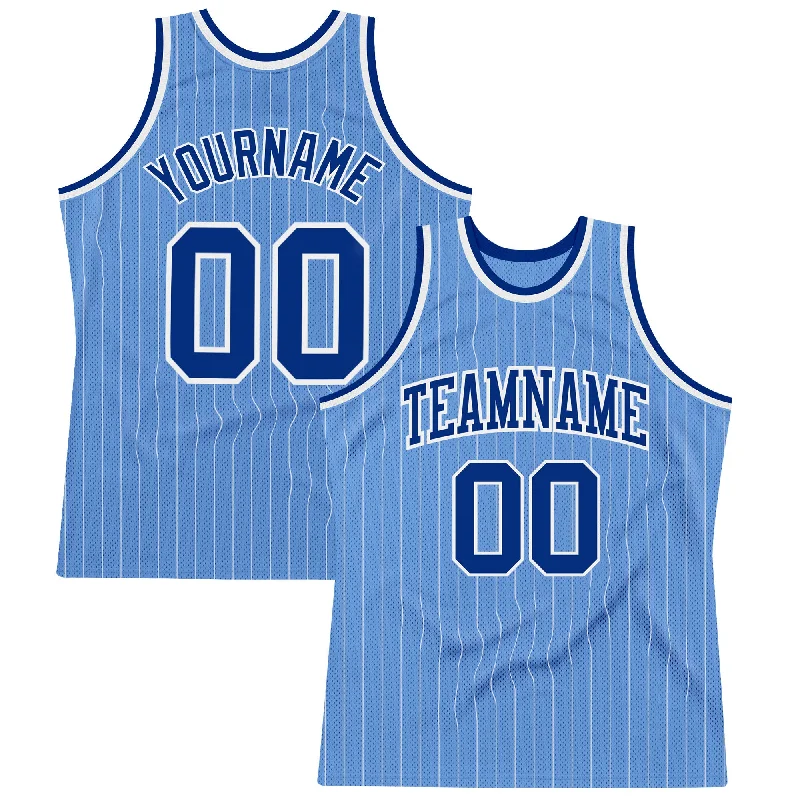 Basketball Jersey With Adjustable Fit-Custom Light Blue White Pinstripe Royal Authentic Basketball Jersey