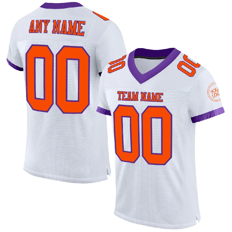 Football Jersey With 360-Degree Stretch-Custom White Orange-Purple Mesh Authentic Football Jersey