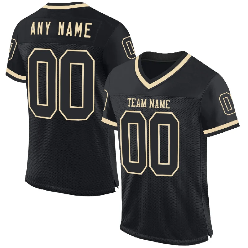 Football Jersey With High-Tech Material-Custom Black Cream Mesh Authentic Throwback Football Jersey