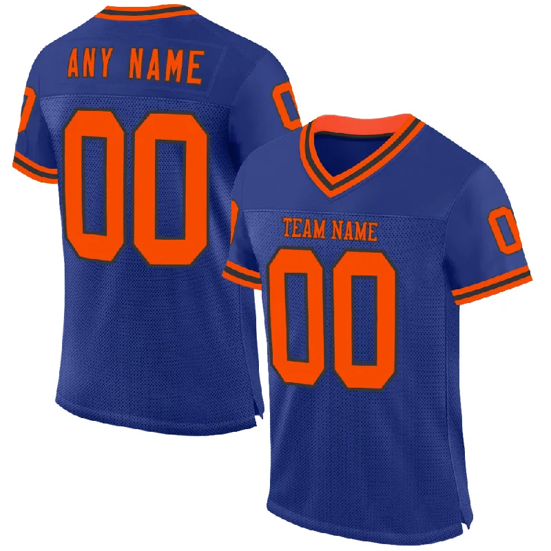 Football Jersey With Compression Layer-Custom Royal Orange-Black Mesh Authentic Throwback Football Jersey