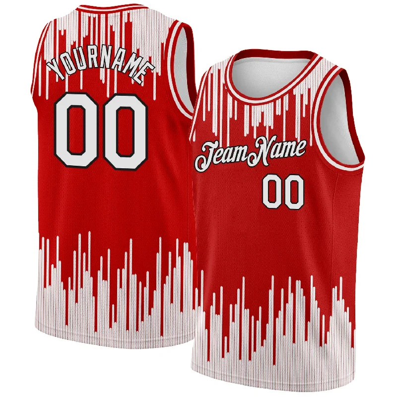 Basketball Jersey With Round Neck-Custom Red White-Black Abstract Vertical Lines Authentic City Edition Basketball Jersey