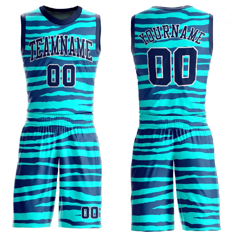 Basketball Jersey With Satin Finish-Custom Teal Navy-White Round Neck Sublimation Basketball Suit Jersey