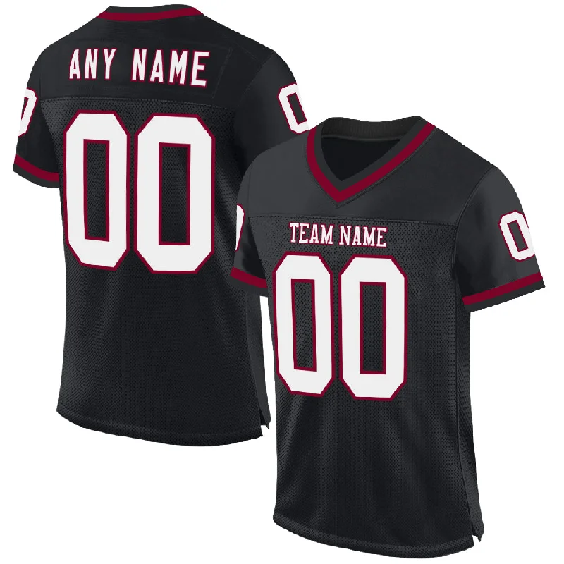 Football Jersey With Airflow Channels-Custom Black White-Maroon Mesh Authentic Throwback Football Jersey