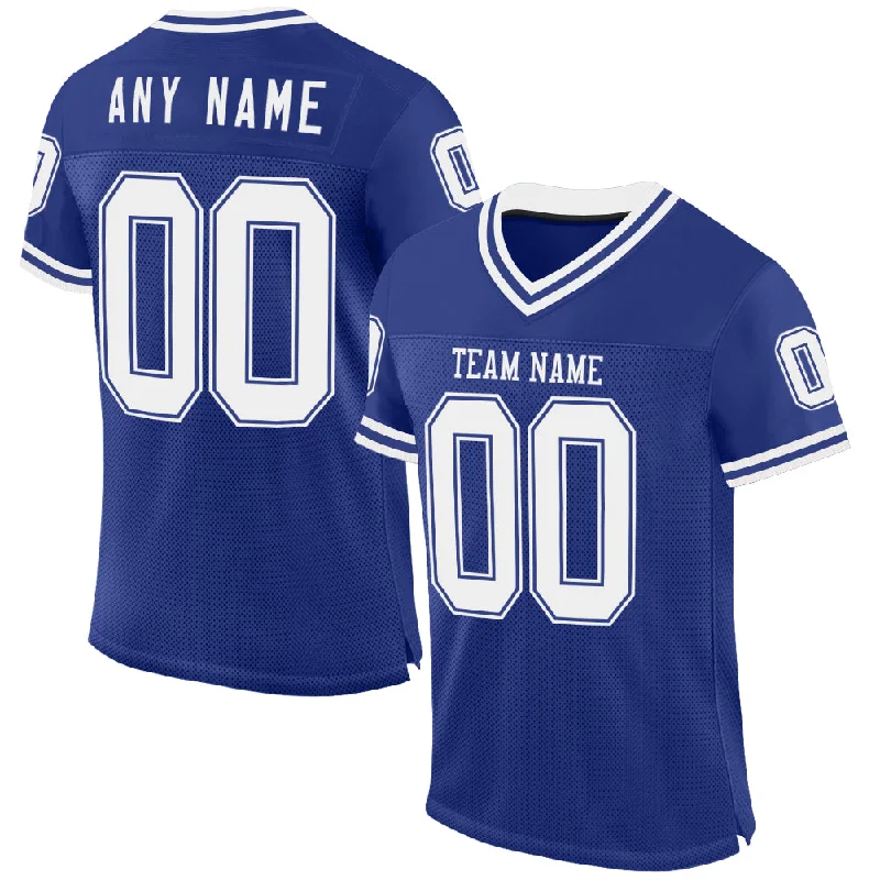 Football Jersey With Premium Stitching-Custom Royal White Mesh Authentic Throwback Football Jersey