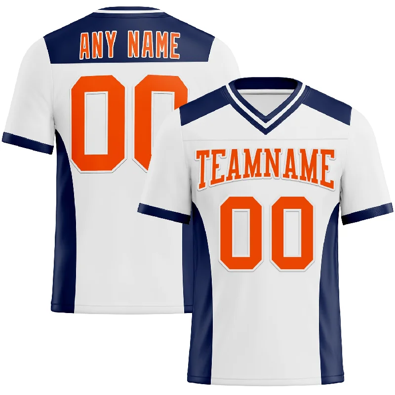 Football Jersey With Iconic Number-Custom White Orange-Navy Mesh Authentic Football Jersey