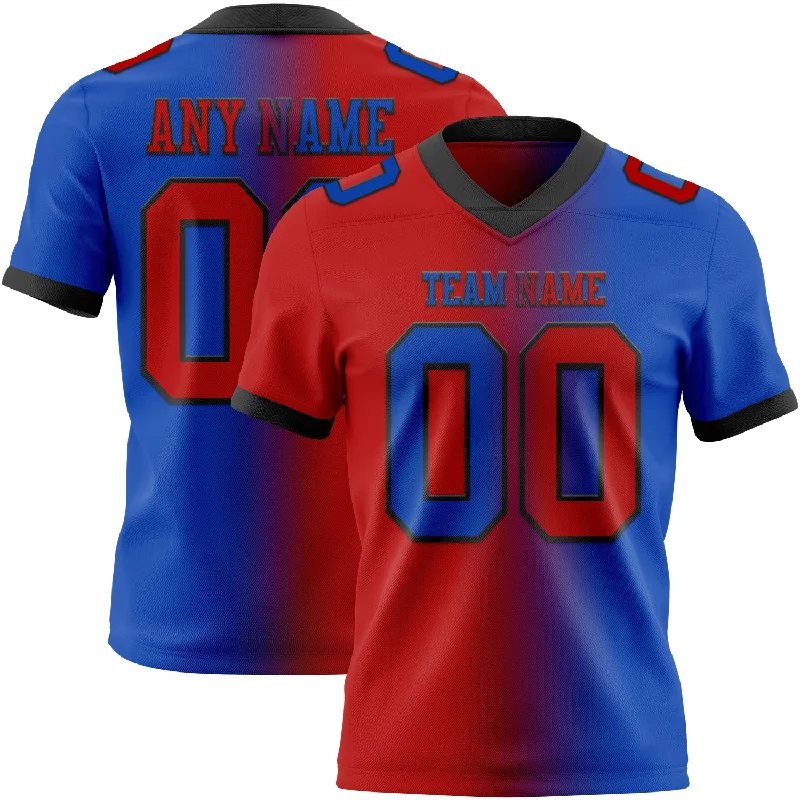 Football Jersey With Anti-Odor Treatment-Custom Thunder Blue Red-Black Mesh Authentic Gradient Fashion Football Jersey