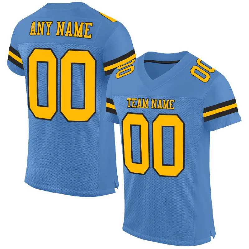 Football Jersey For Short Players-Custom Powder Blue Gold-Black Mesh Authentic Football Jersey