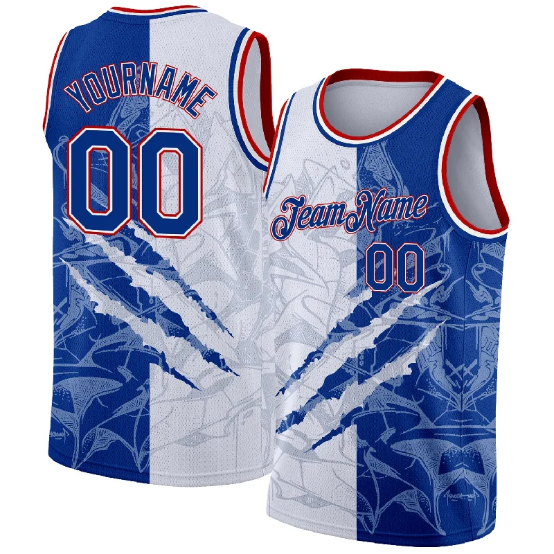 Basketball Jersey With No-Chafe Seams-Custom Graffiti Pattern Royal-Red 3D Scratch Authentic Basketball Jersey