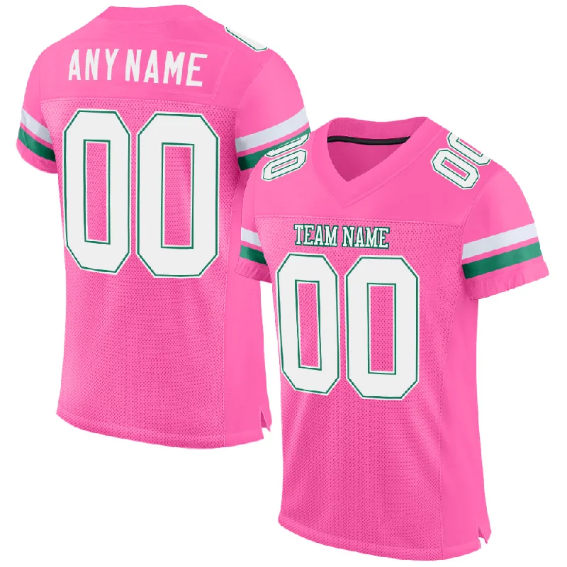 Football Jersey For Fast Players-Custom Pink White-Kelly Green Mesh Authentic Football Jersey