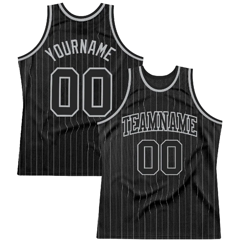 Basketball Jersey With Custom Number-Custom Black Gray Pinstripe Black-Gray Authentic Basketball Jersey