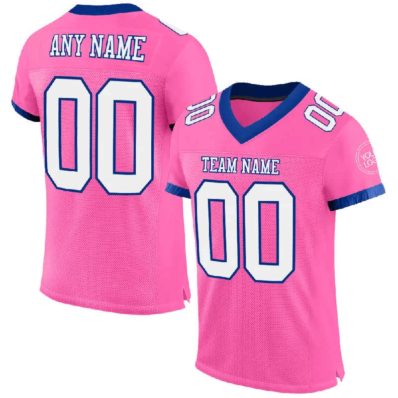 Football Jersey With Minimalist Look-Custom Pink White-Royal Mesh Authentic Football Jersey