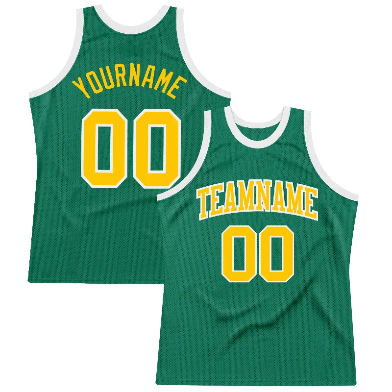 Basketball Jersey For Kids-Custom Kelly Green Gold-White Authentic Throwback Basketball Jersey