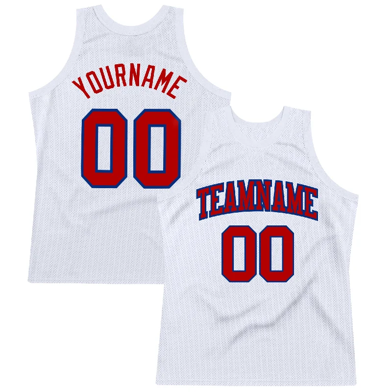 Basketball Jersey With High-End Materials-Custom White Red-Royal Authentic Throwback Basketball Jersey