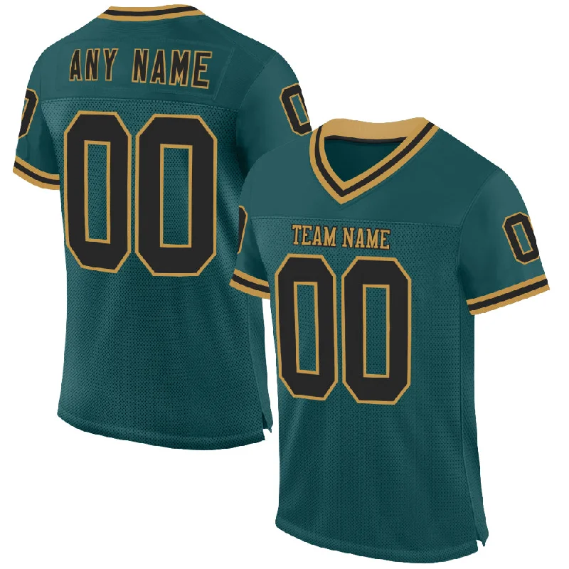 Football Jersey With Urban Fashion Appeal-Custom Midnight Green Black-Old Gold Mesh Authentic Throwback Football Jersey