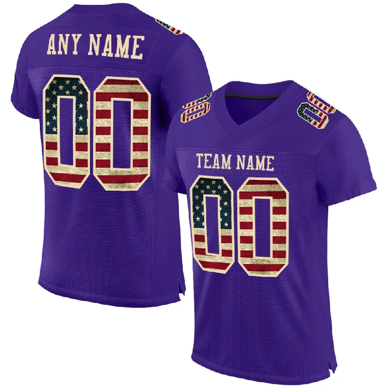 Football Jersey With Custom Name-Custom Purple Vintage USA Flag-City Cream Mesh Authentic Football Jersey