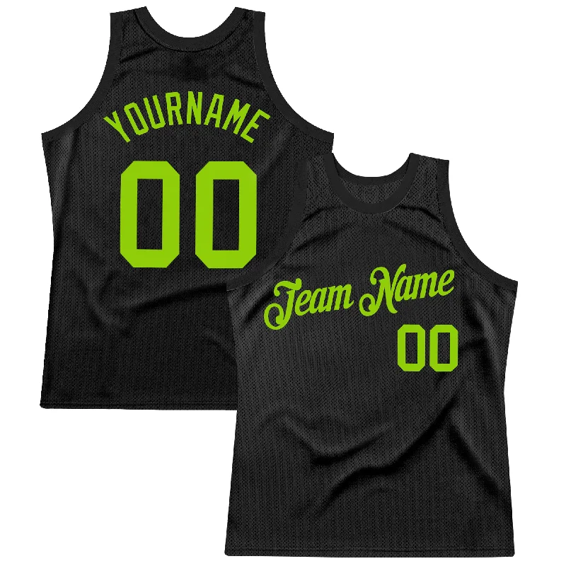 Basketball Jersey With Subtle Logos-Custom Black Neon Green Authentic Throwback Basketball Jersey