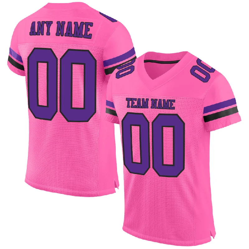 Football Jersey With Ventilated Side Panels-Custom Pink Purple-Black Mesh Authentic Football Jersey