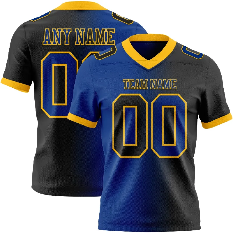 Football Jersey With Satin Finish-Custom Black Royal-Gold Mesh Authentic Gradient Fashion Football Jersey