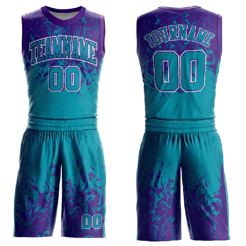 Basketball Jersey With Black And White-Custom Teal Purple-White Round Neck Sublimation Basketball Suit Jersey