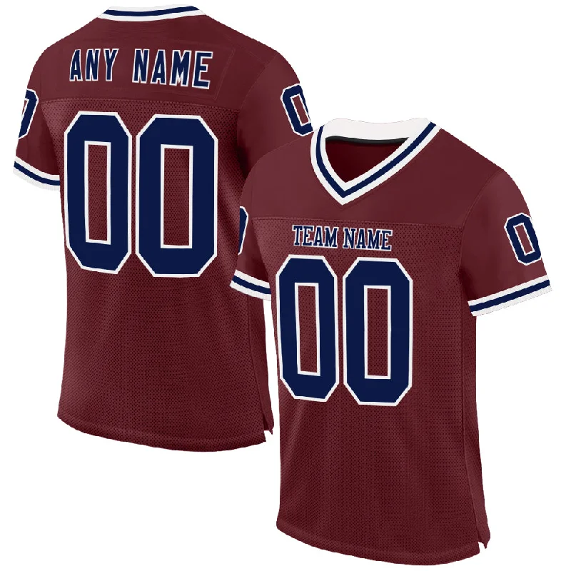 Football Jersey With Retro Design-Custom Burgundy Navy-White Mesh Authentic Throwback Football Jersey