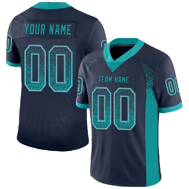 Football Jersey With Movie-Inspired Theme-Custom Navy Teal-Gray Mesh Drift Fashion Football Jersey