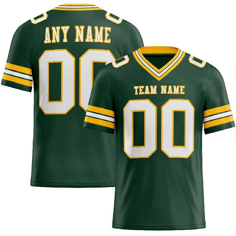 Football Jersey With Tournament Logo-Custom Green White-Gold Mesh Authentic Football Jersey