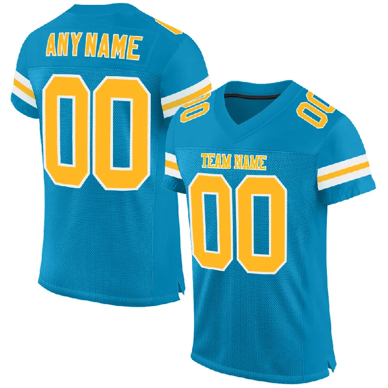 Football Jersey With Anime Graphics-Custom Panther Blue Gold-White Mesh Authentic Football Jersey