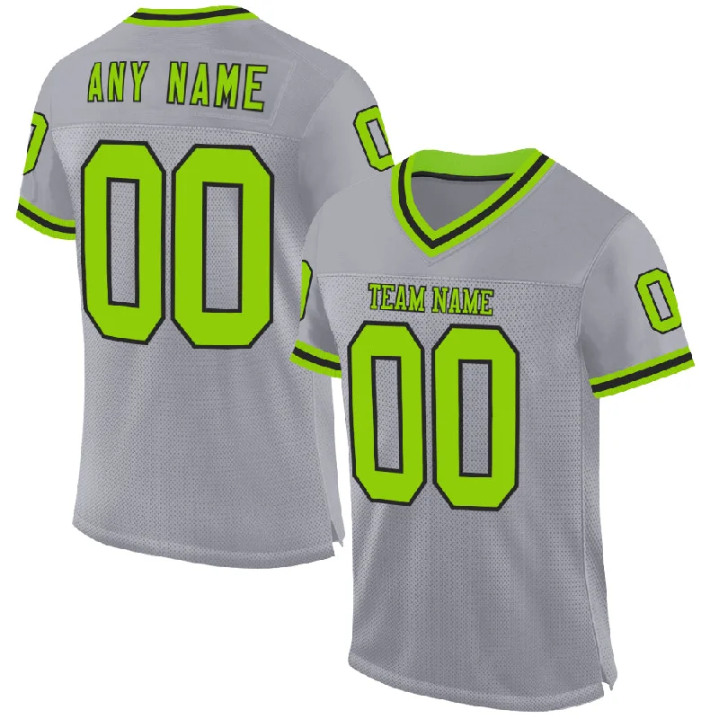 Football Jersey With Slim Fit-Custom Gray Neon Green-Black Mesh Authentic Throwback Football Jersey