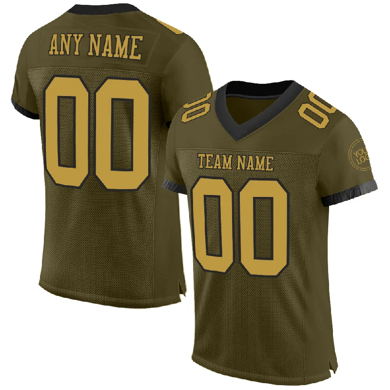 Football Jersey With Reflective Details-Custom Olive Old Gold-Black Mesh Authentic Salute To Service Football Jersey