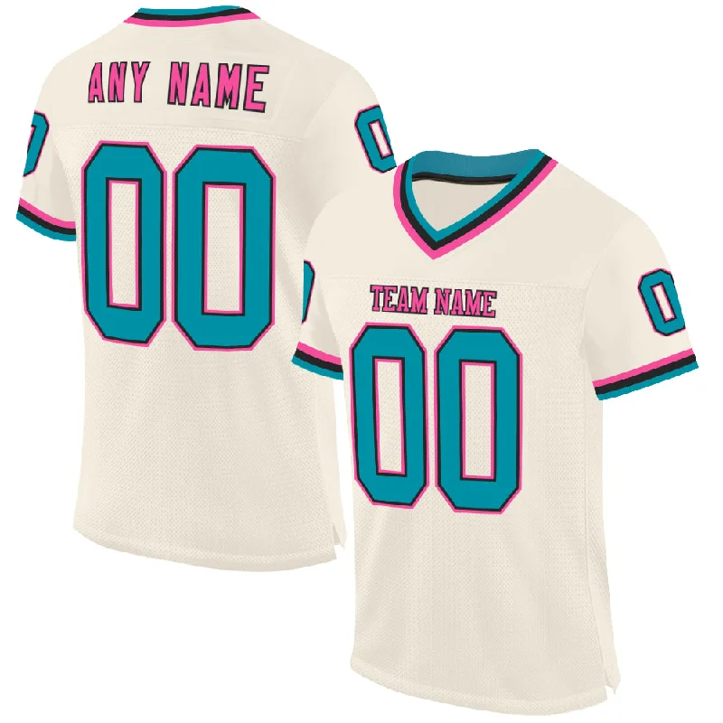 Football Jersey For Flag Football-Custom Cream Teal Black-Pink Mesh Authentic Throwback Football Jersey