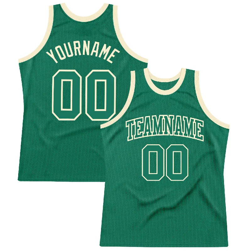 Basketball Jersey With Matching Shorts-Custom Kelly Green Kelly Green-Cream Authentic Throwback Basketball Jersey