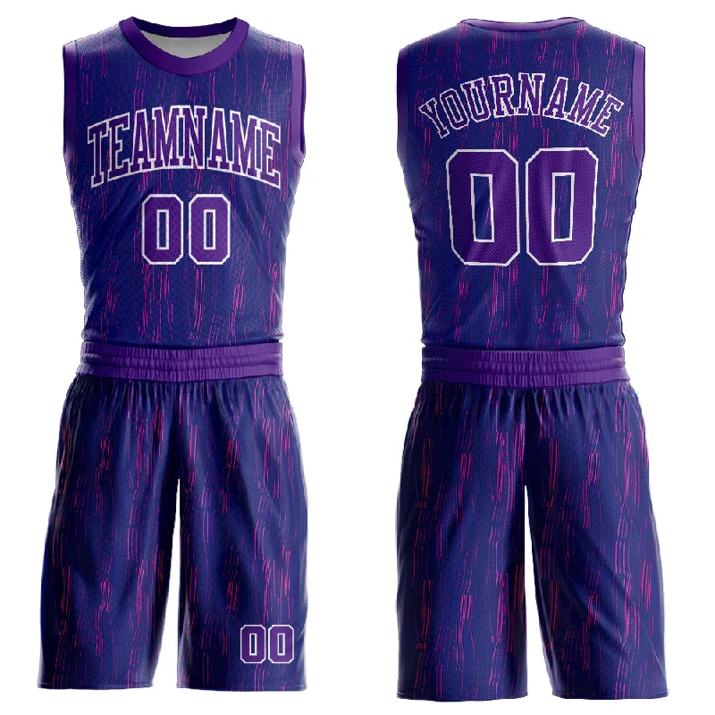 Basketball Jersey With Extra Ventilation-Custom Purple White Round Neck Sublimation Basketball Suit Jersey