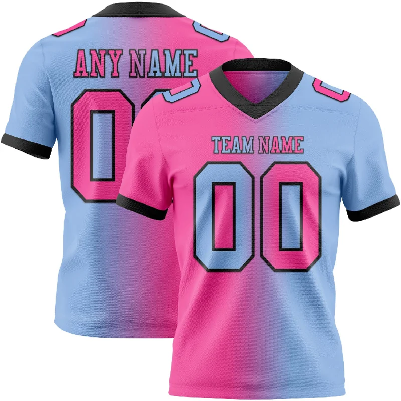 Football Jersey With 360-Degree Stretch-Custom Light Blue Pink-Black Mesh Authentic Gradient Fashion Football Jersey