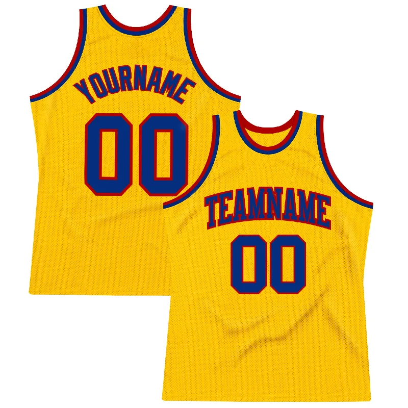 Basketball Jersey With Stitched Logos-Custom Gold Royal-Red Authentic Throwback Basketball Jersey